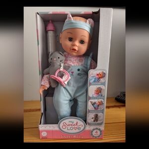 Sweet Love Baby Doll with Blue Outfit and Plush Toy